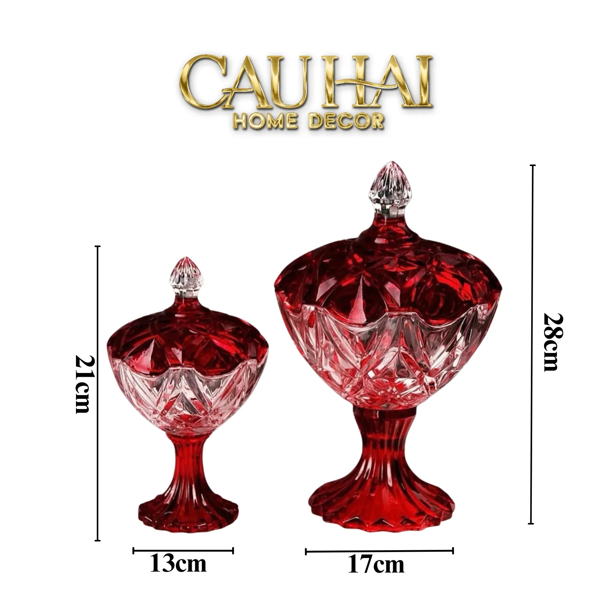 Set 2 Lọ Kẹo Pha Lê Đỏ Ruby Candy Lumiere Bonbonnière H21/H28-Lọ kẹo Canister Bonbonnière-CẬU HAI HOME DECOR