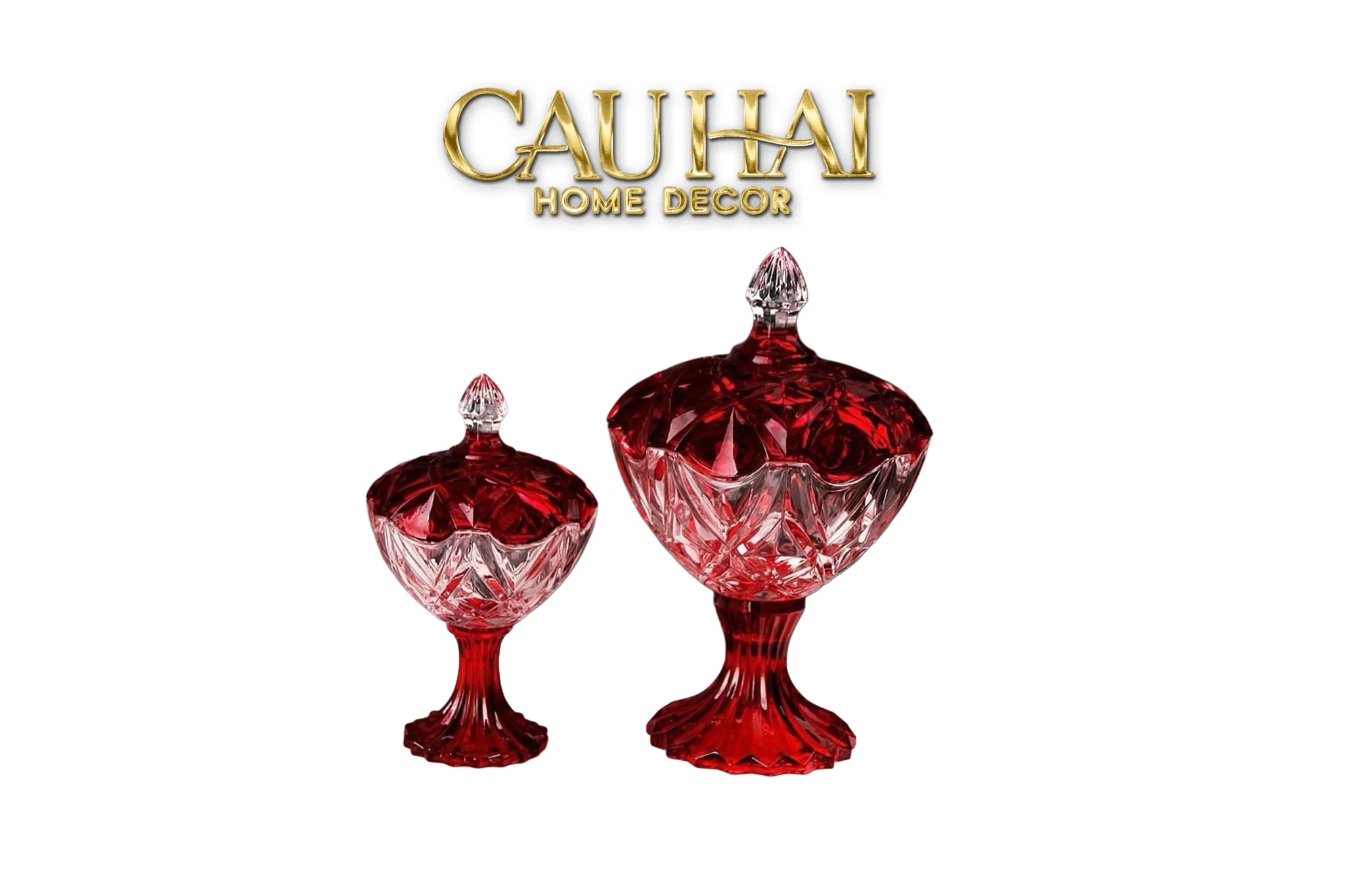 Set 2 Lọ Kẹo Pha Lê Đỏ Ruby Candy Lumiere Bonbonnière H21/H28-Lọ kẹo Canister Bonbonnière-CẬU HAI HOME DECOR