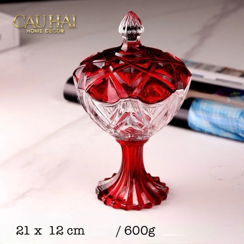 Set 2 Lọ Kẹo Pha Lê Đỏ Ruby Candy Lumiere Bonbonnière H21/H28-Lọ kẹo Canister Bonbonnière-Đối tác tại Trung Quốc theo từng đơn đặt hàng-CẬU HAI HOME DECOR
