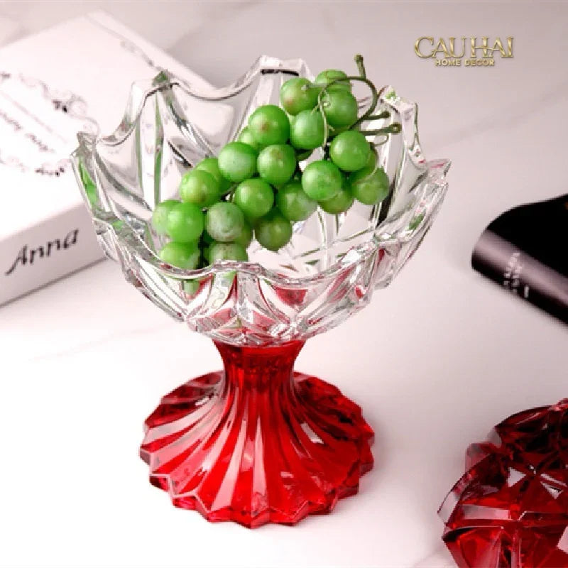 Set 2 Lọ Kẹo Pha Lê Đỏ Ruby Candy Lumiere Bonbonnière H21/H28-Lọ kẹo Canister Bonbonnière-Đối tác tại Trung Quốc theo từng đơn đặt hàng-CẬU HAI HOME DECOR