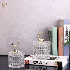 Set 2 Lọ Pha Lế Reindeer Crystal Jar-TRANG TRÍ GIÁNG SINH-CẬU HAI HOME DECOR