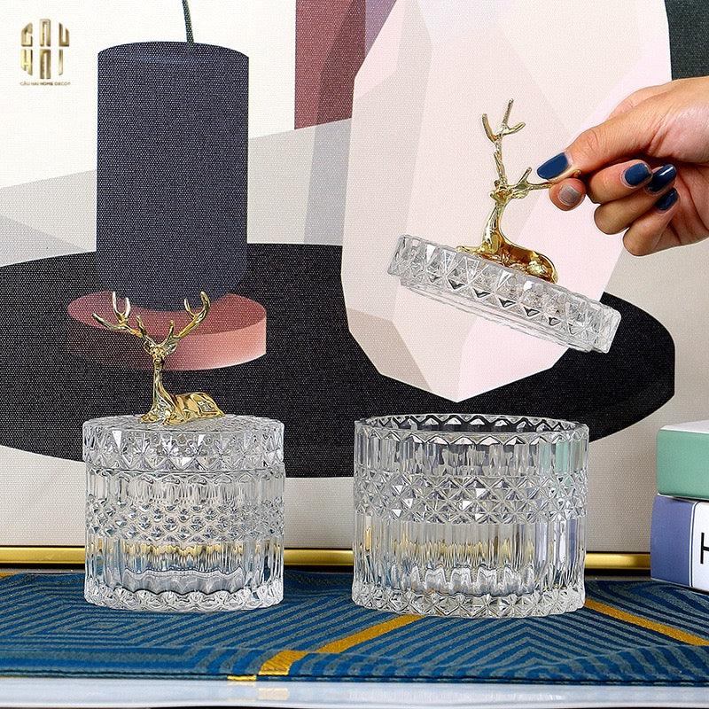 Set 2 Lọ Pha Lế Reindeer Crystal Jar-TRANG TRÍ GIÁNG SINH-CẬU HAI HOME DECOR