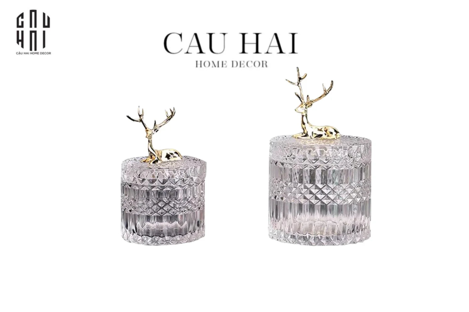 Set 2 Lọ Pha Lế Reindeer Crystal Jar-TRANG TRÍ GIÁNG SINH-CẬU HAI HOME DECOR