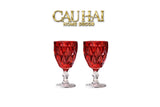 Set 2 Ly Cocktail Thuỷ Tinh Diamond Facetté Goblet - Ruby Red 8.6x16.8 300Ml-LY THỦY TINH-CẬU HAI HOME DECOR