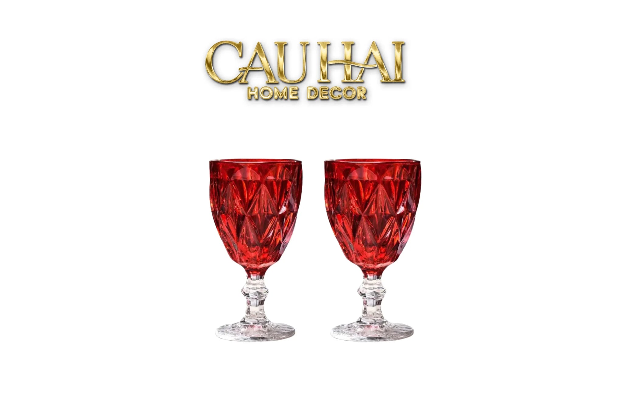 Set 2 Ly Cocktail Thuỷ Tinh Diamond Facetté Goblet - Ruby Red 8.6x16.8 300Ml-LY THỦY TINH-CẬU HAI HOME DECOR