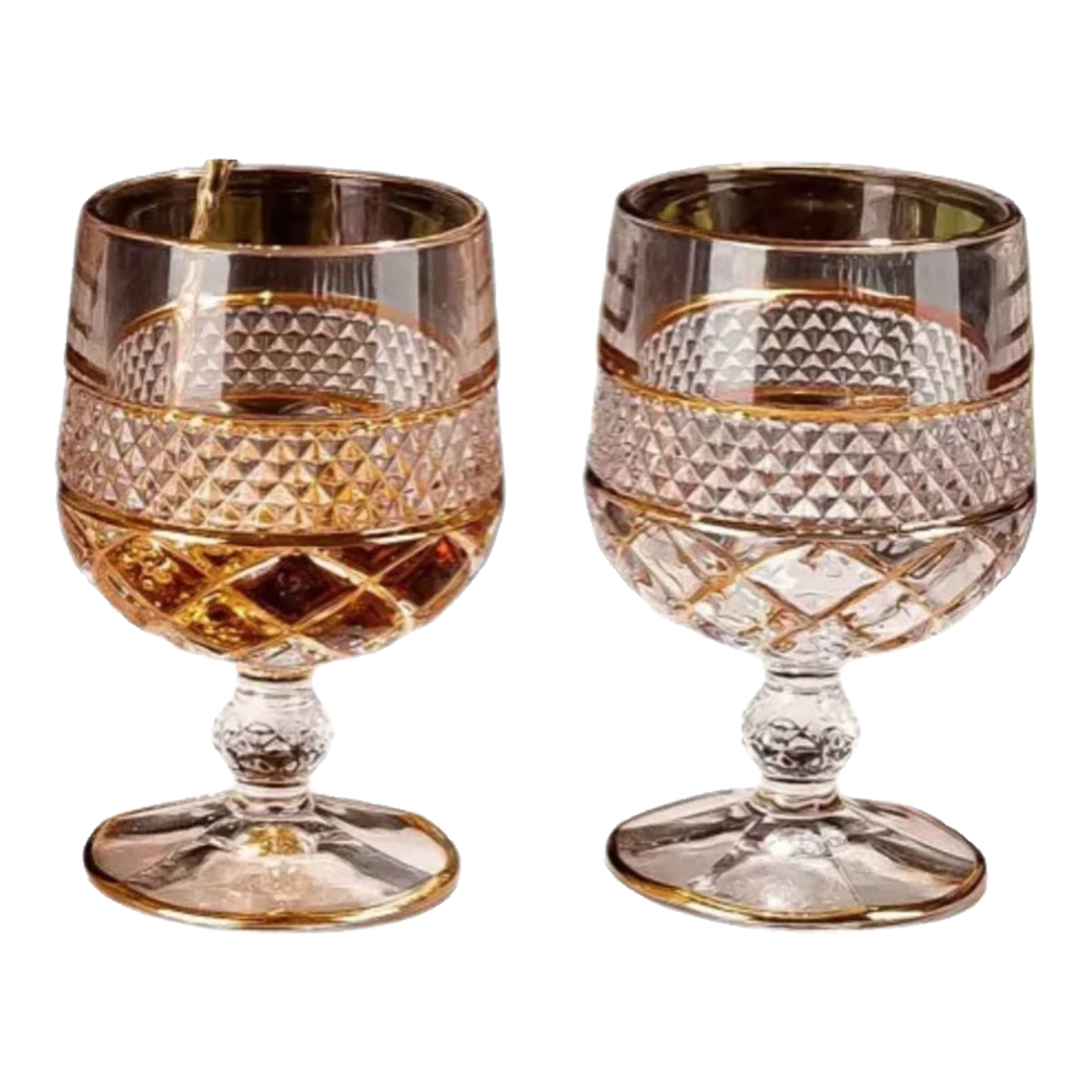 Maison Couture -  Set 2 Ly Pha Lê D'Or Walter Goblet Cristalleries Glasses 250Ml