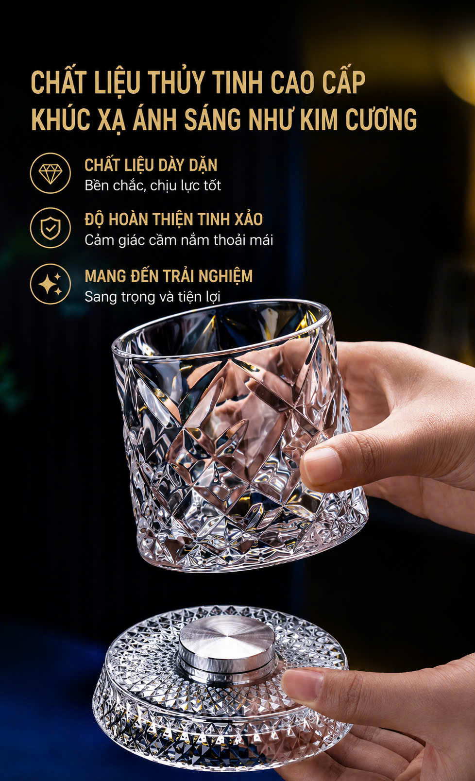 Set 2 Ly Whisky Thuỷ Tinh Đế Xoay - Éclet Spin Glass Set 2pcs-LY THỦY TINH-CẬU HAI HOME DECOR-CẬU HAI HOME DECOR