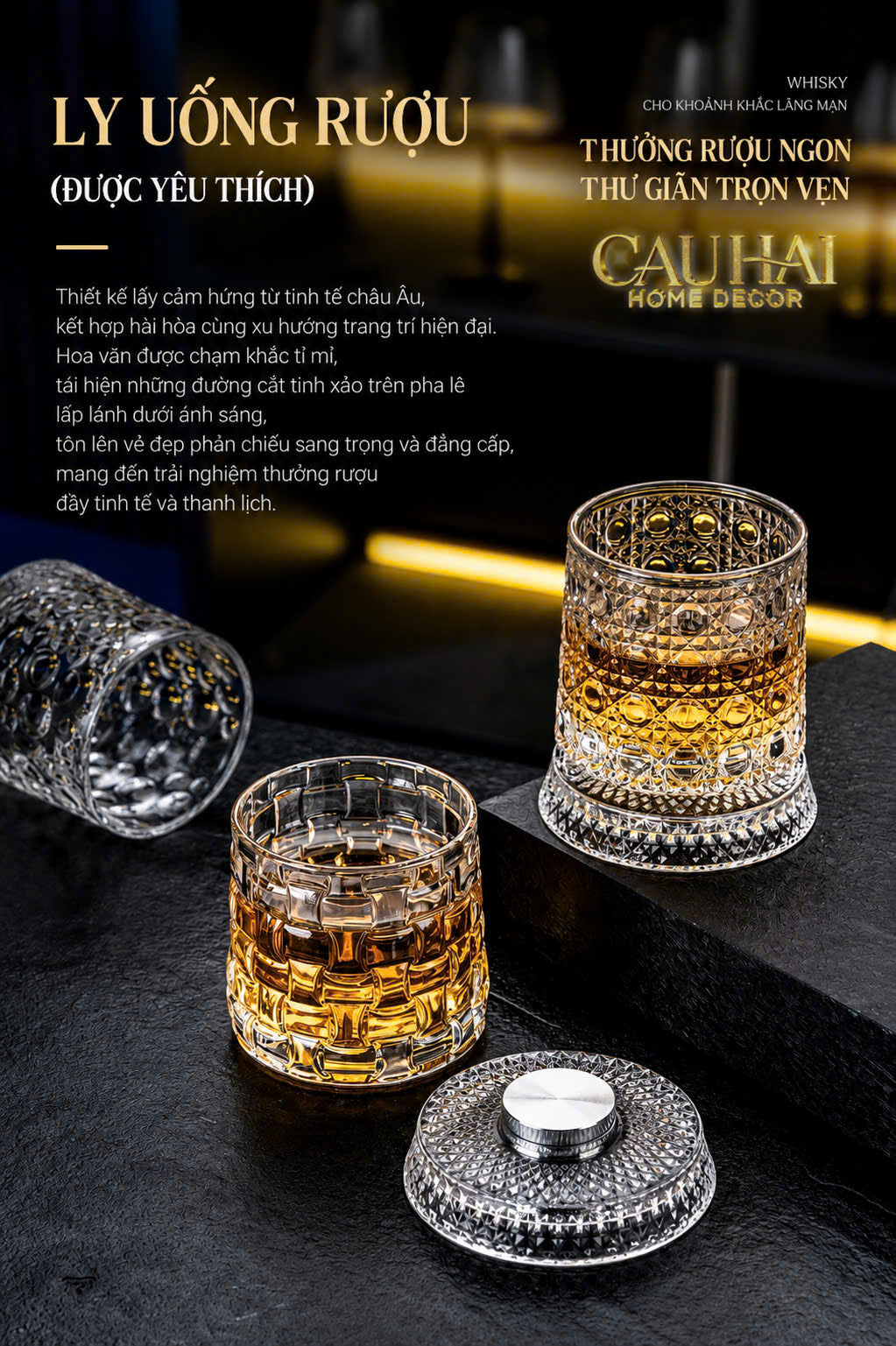 Set 2 Ly Whisky Thuỷ Tinh Đế Xoay - Éclet Spin Glass Set 2pcs-LY THỦY TINH-CẬU HAI HOME DECOR-CẬU HAI HOME DECOR