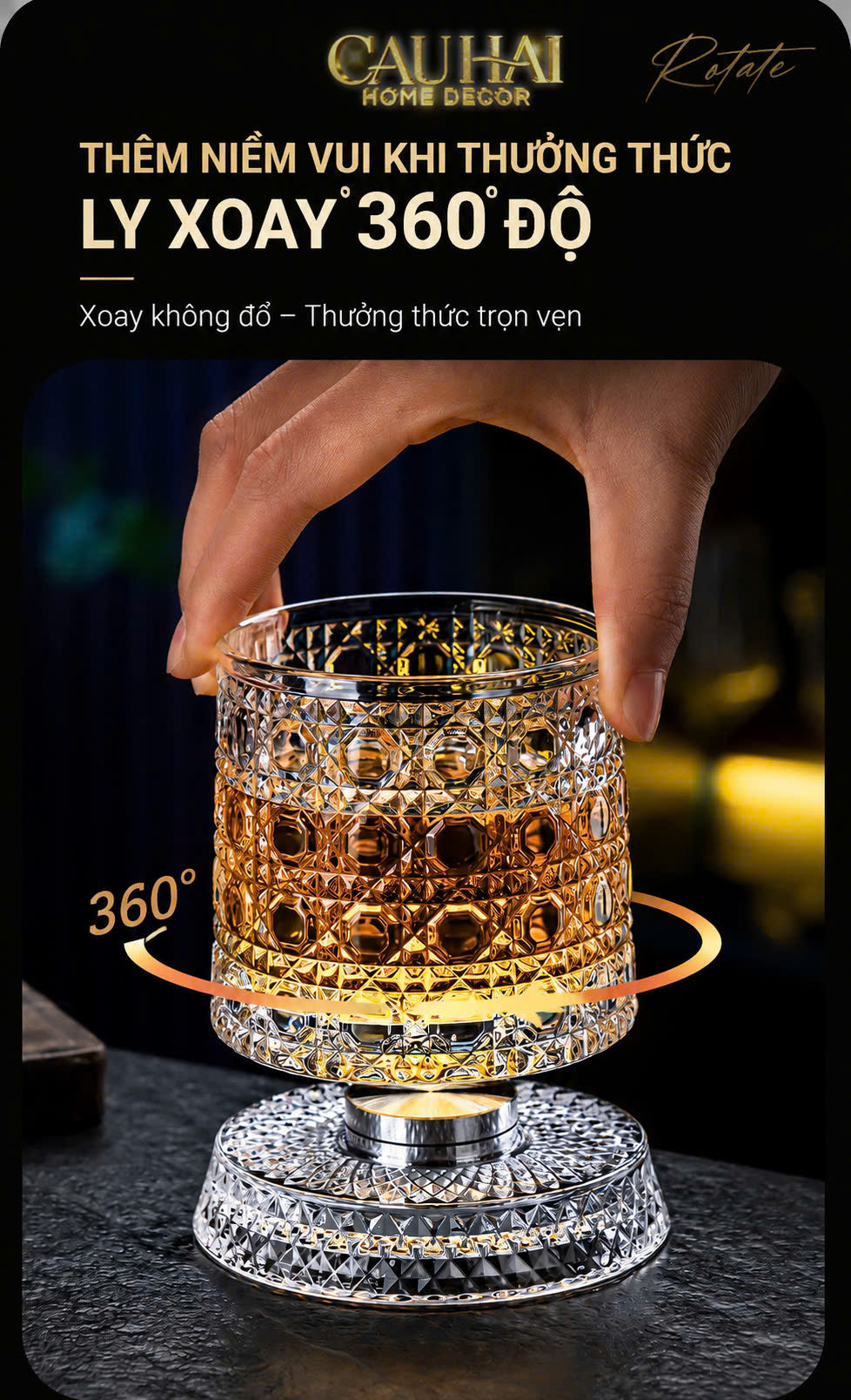 Set 2 Ly Whisky Thuỷ Tinh Đế Xoay - Éclet Spin Glass Set 2pcs-LY THỦY TINH-CẬU HAI HOME DECOR-CẬU HAI HOME DECOR