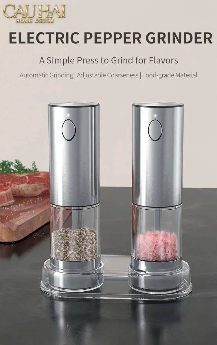 Set 2 Máy Xay Điện Electric Pepper & Salt Grinder Set-TƯỢNG TRANG TRÍ-CẬU HAI HOME DECOR