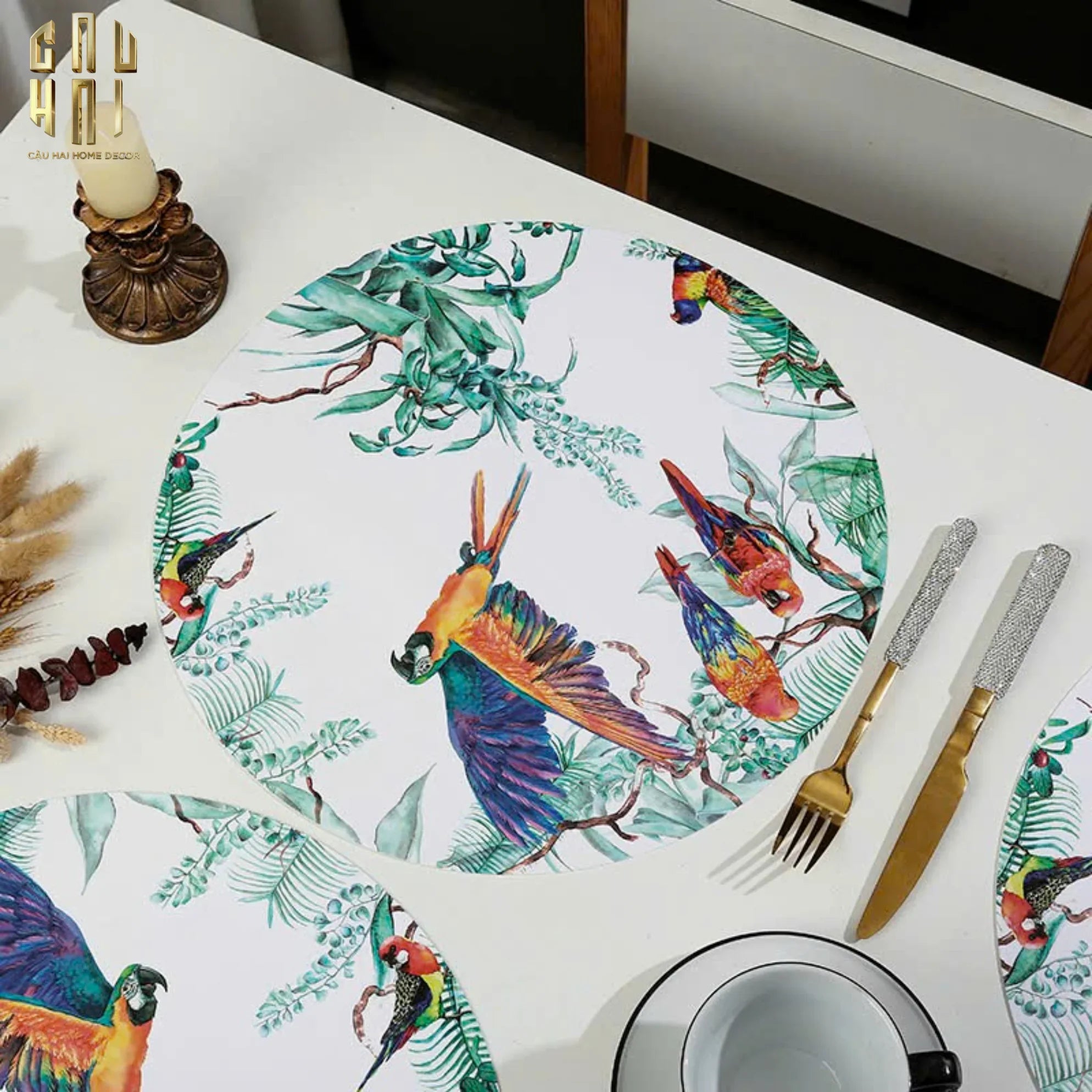 Set 2 Tấm Lót Bàn Ăn - Placemat Jungle Parrot-LÓT LY-CẬU HAI HOME DECOR