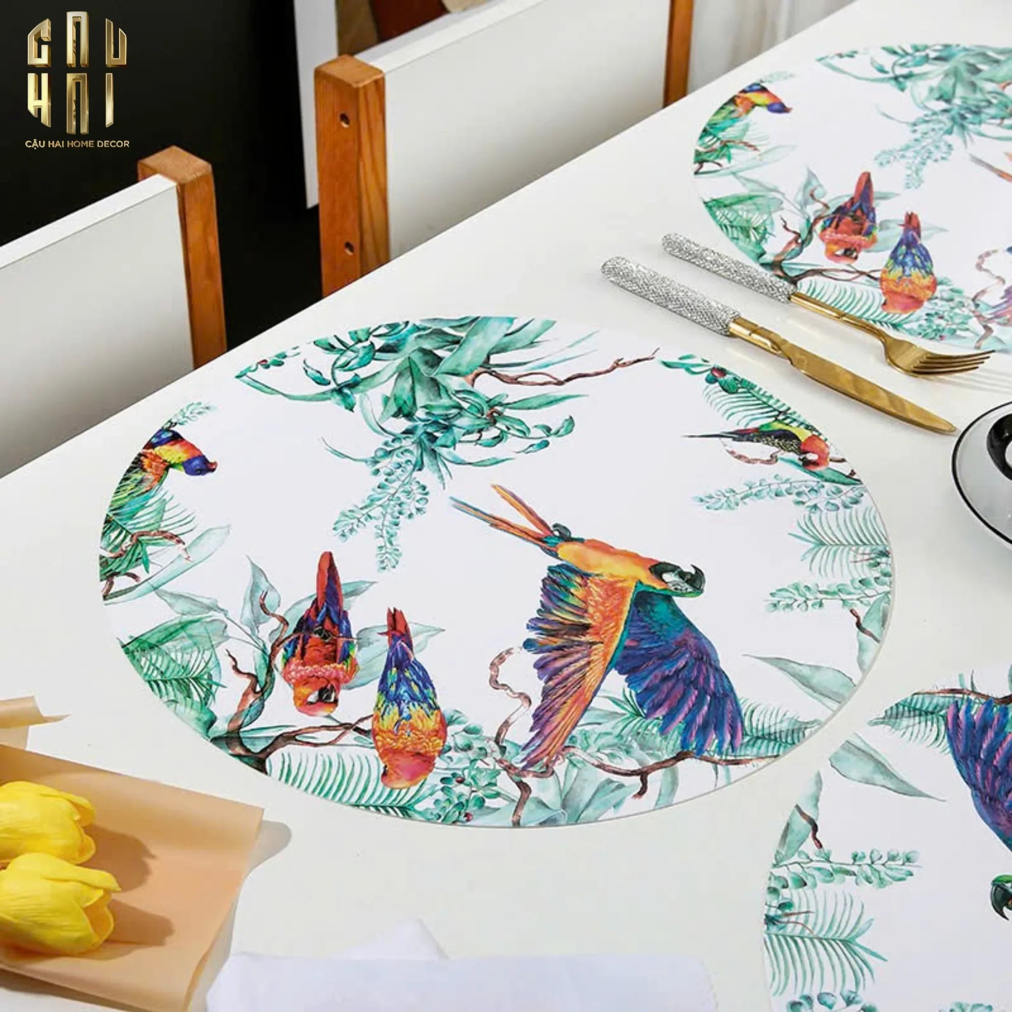 Set 2 Tấm Lót Bàn Ăn - Placemat Jungle Parrot-LÓT LY-CẬU HAI HOME DECOR