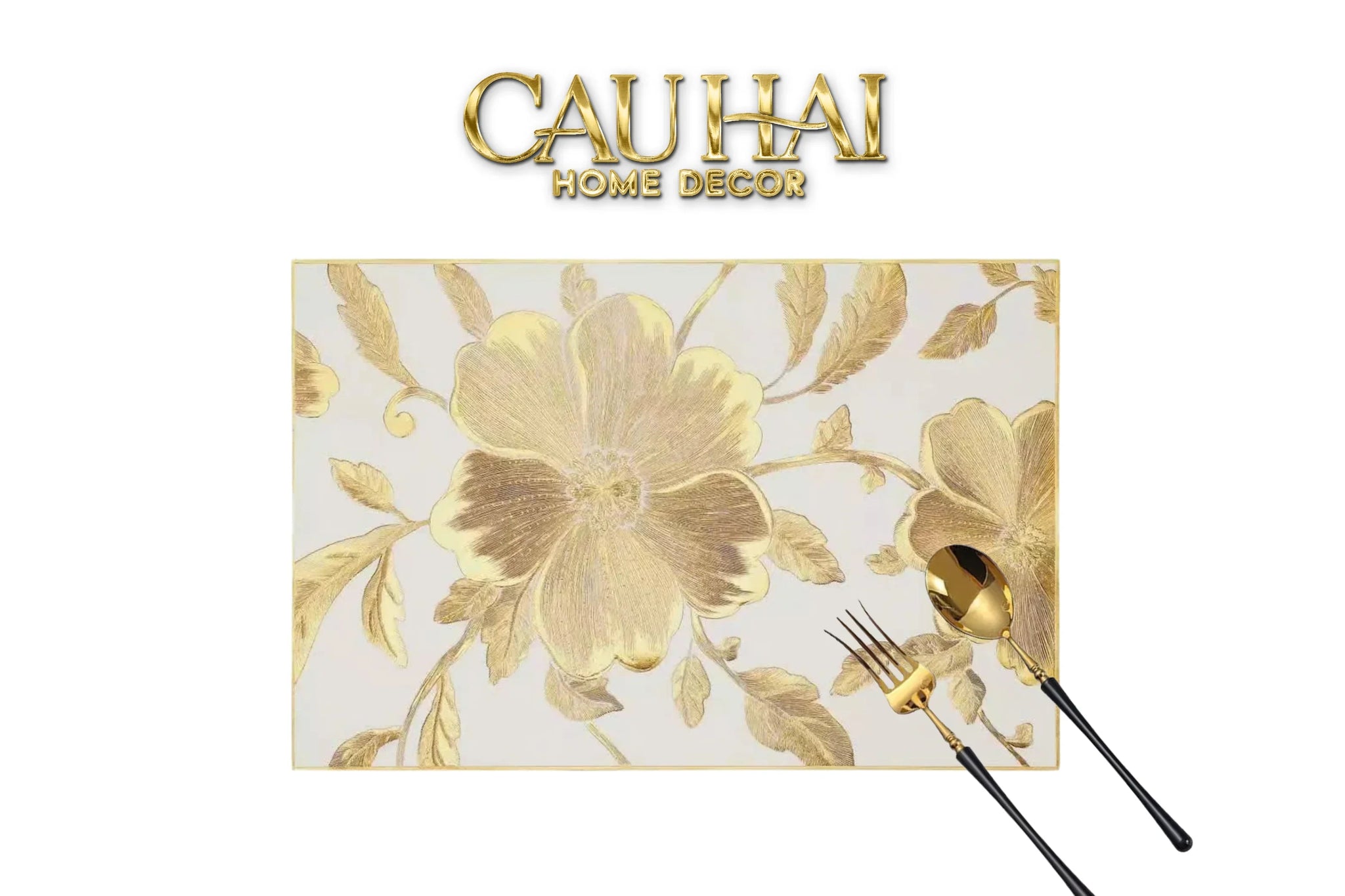 Set 2 Tấm Lót Bàn Ăn - Placemat Silent Golden Bloom-Hoa Lụa-CẬU HAI HOME DECOR