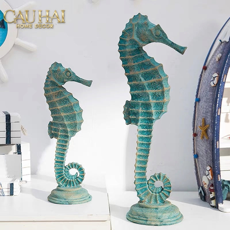 Set 2 Tượng Cá Ngựa Atlantique Verdigris 10*30/13*45-TƯỢNG TRANG TRÍ-CẬU HAI HOME DECOR-CẬU HAI HOME DECOR