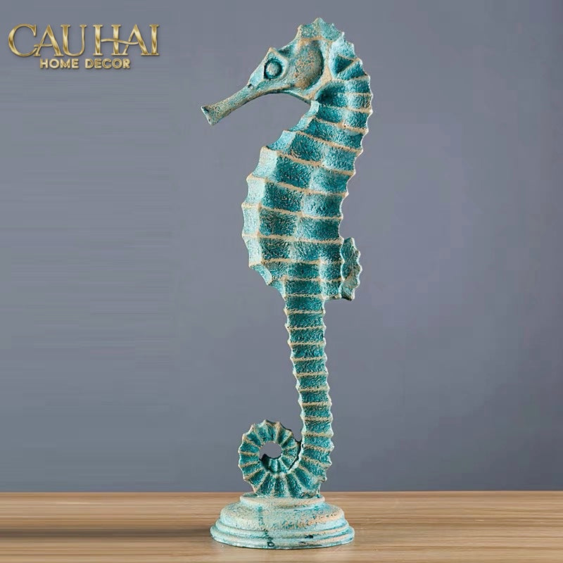 Set 2 Tượng Cá Ngựa Atlantique Verdigris 10*30/13*45-TƯỢNG TRANG TRÍ-CẬU HAI HOME DECOR-CẬU HAI HOME DECOR