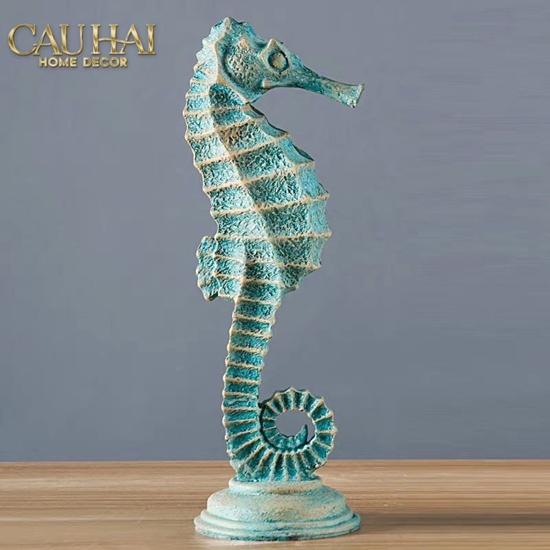Set 2 Tượng Cá Ngựa Atlantique Verdigris 10*30/13*45-TƯỢNG TRANG TRÍ-CẬU HAI HOME DECOR-CẬU HAI HOME DECOR