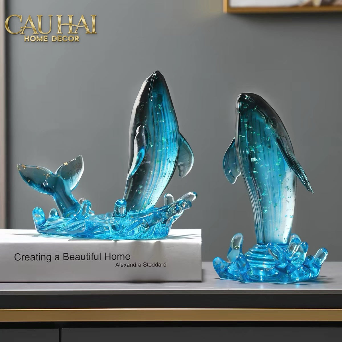Set 2 Tượng Cá Voi Đại Dương - Cristalleries Baleine Azurée-TƯỢNG TRANG TRÍ-CẬU HAI HOME DECOR-CẬU HAI HOME DECOR