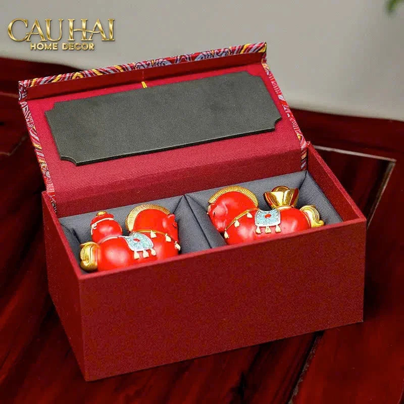 Set 2 Tượng Chu Mã Cát Tường Gift Box-TƯỢNG TRANG TRÍ-CẬU HAI HOME DECOR