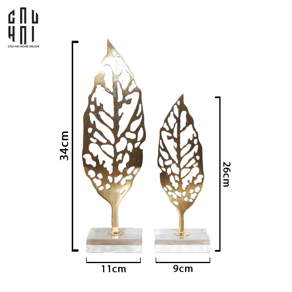 Set 2 Tượng Golden Leaves Ss22-TƯỢNG TRANG TRÍ-CẬU HAI HOME DECOR