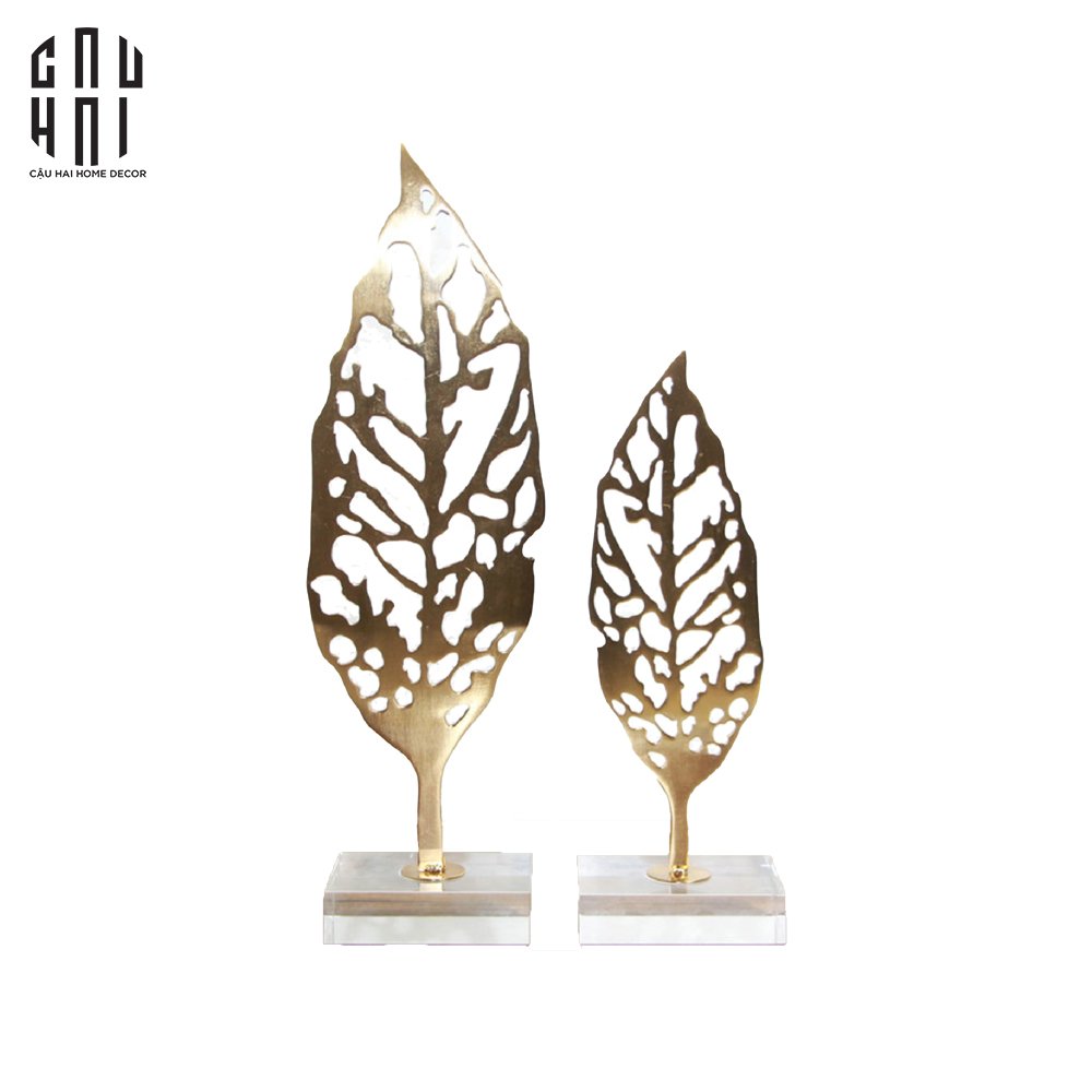 Set 2 Tượng Golden Leaves Ss22-TƯỢNG TRANG TRÍ-CẬU HAI HOME DECOR