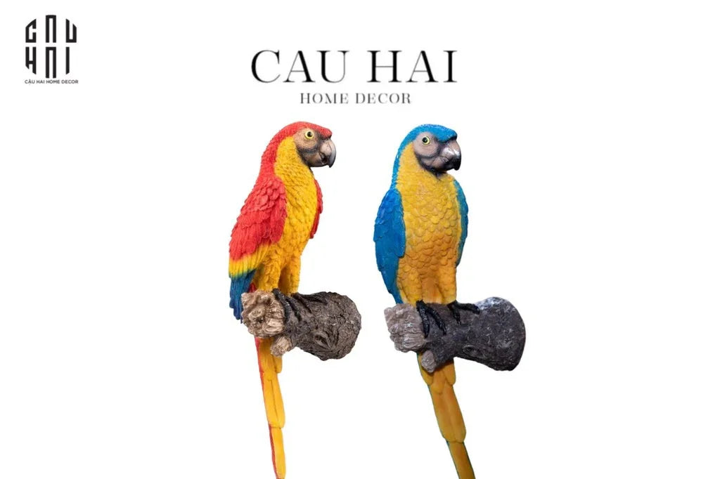 Set 2 Tượng Maison Jungle Parrot On A Perch-TƯỢNG TRANG TRÍ-CẬU HAI HOME DECOR