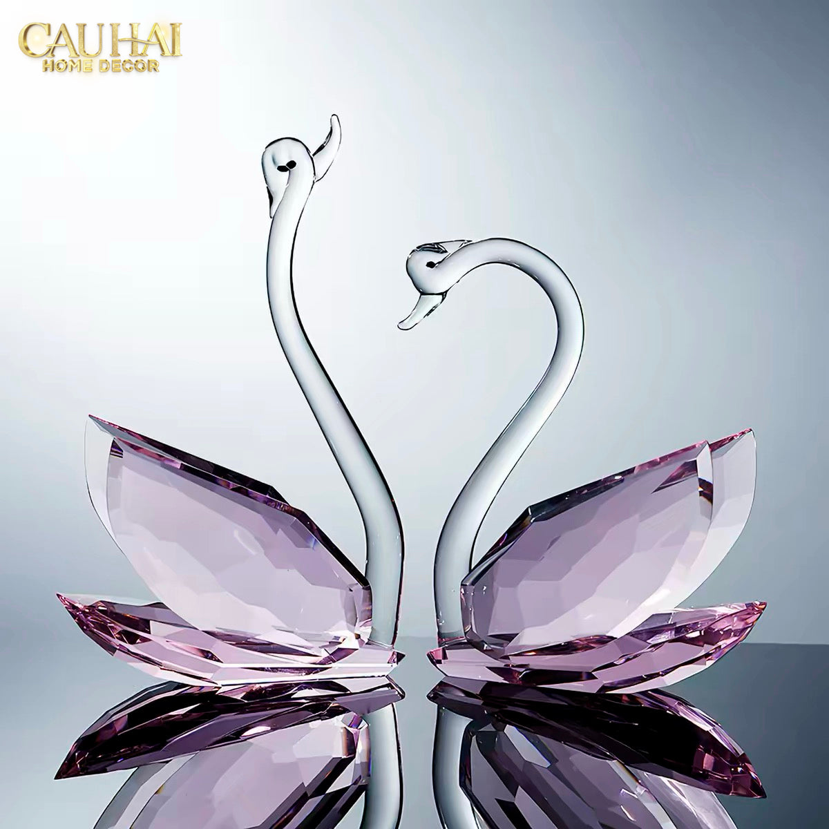 Set 2 Tượng Thiên Nga Pha Lê Trang Trí Crystal Swan Étreinte Rosé 2pcs-Tượng Pha Lê-CẬU HAI HOME DECOR-CẬU HAI HOME DECOR