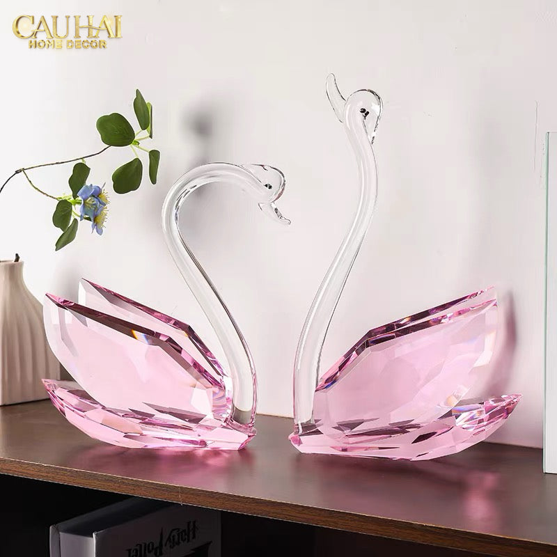 Set 2 Tượng Thiên Nga Pha Lê Trang Trí Crystal Swan Étreinte Rosé 2pcs-Tượng Pha Lê-CẬU HAI HOME DECOR-CẬU HAI HOME DECOR