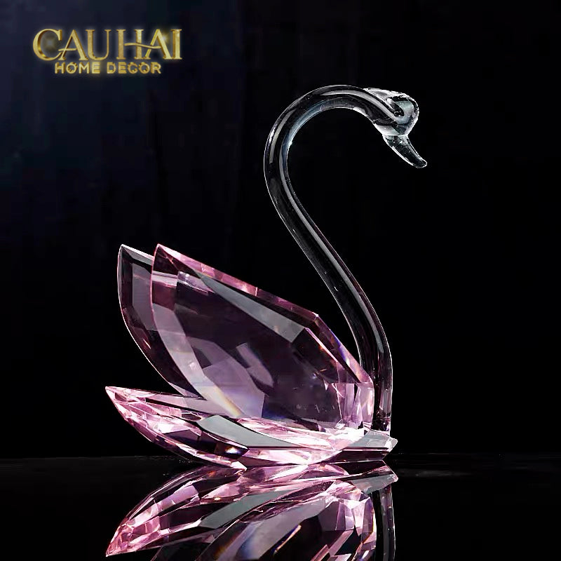 Set 2 Tượng Thiên Nga Pha Lê Trang Trí Crystal Swan Étreinte Rosé 2pcs-Tượng Pha Lê-CẬU HAI HOME DECOR-CẬU HAI HOME DECOR