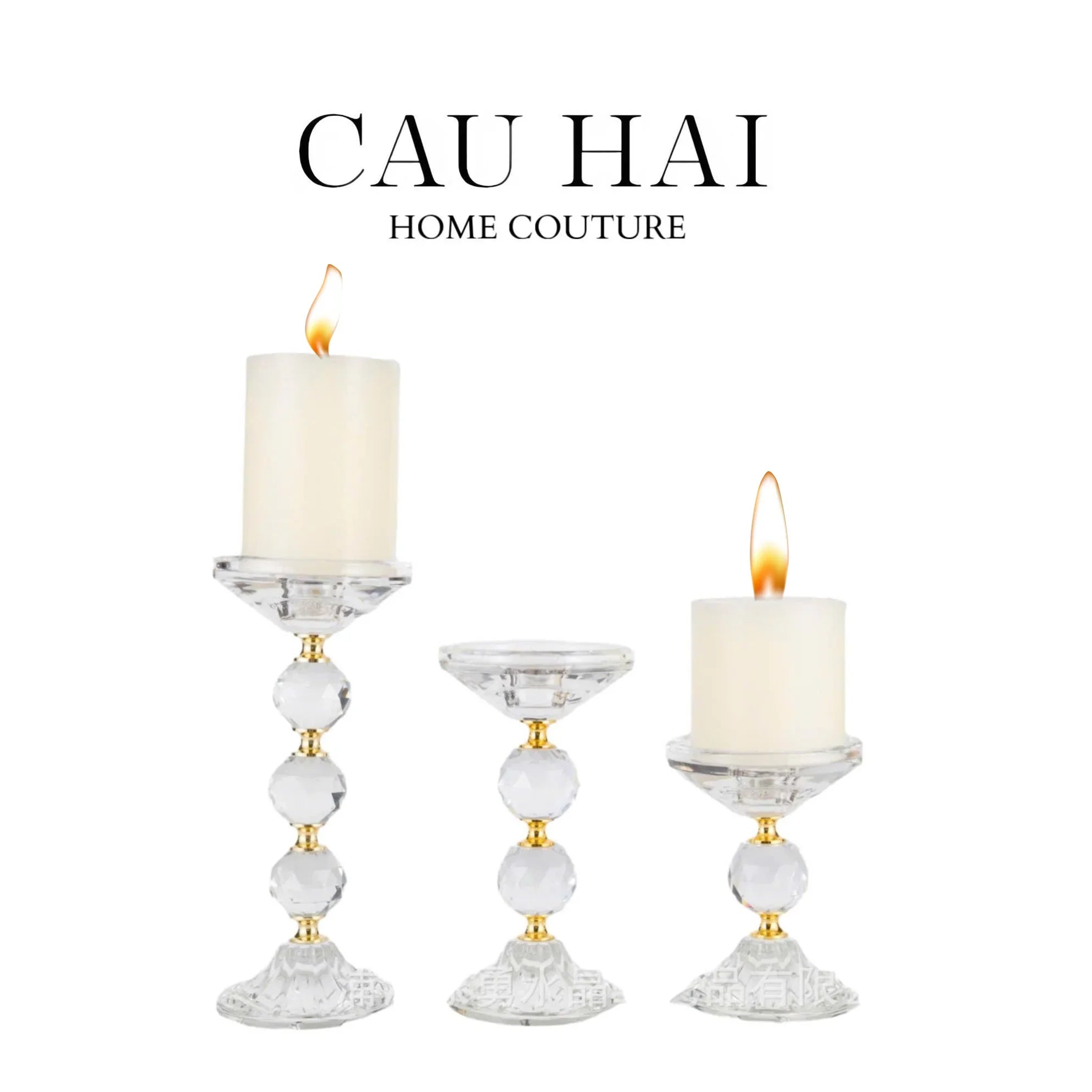 Set 3 Đế Nến Crystal Crown Triptyque Candle Holders-ĐÈN TRANG TRÍ-CẬU HAI HOME DECOR