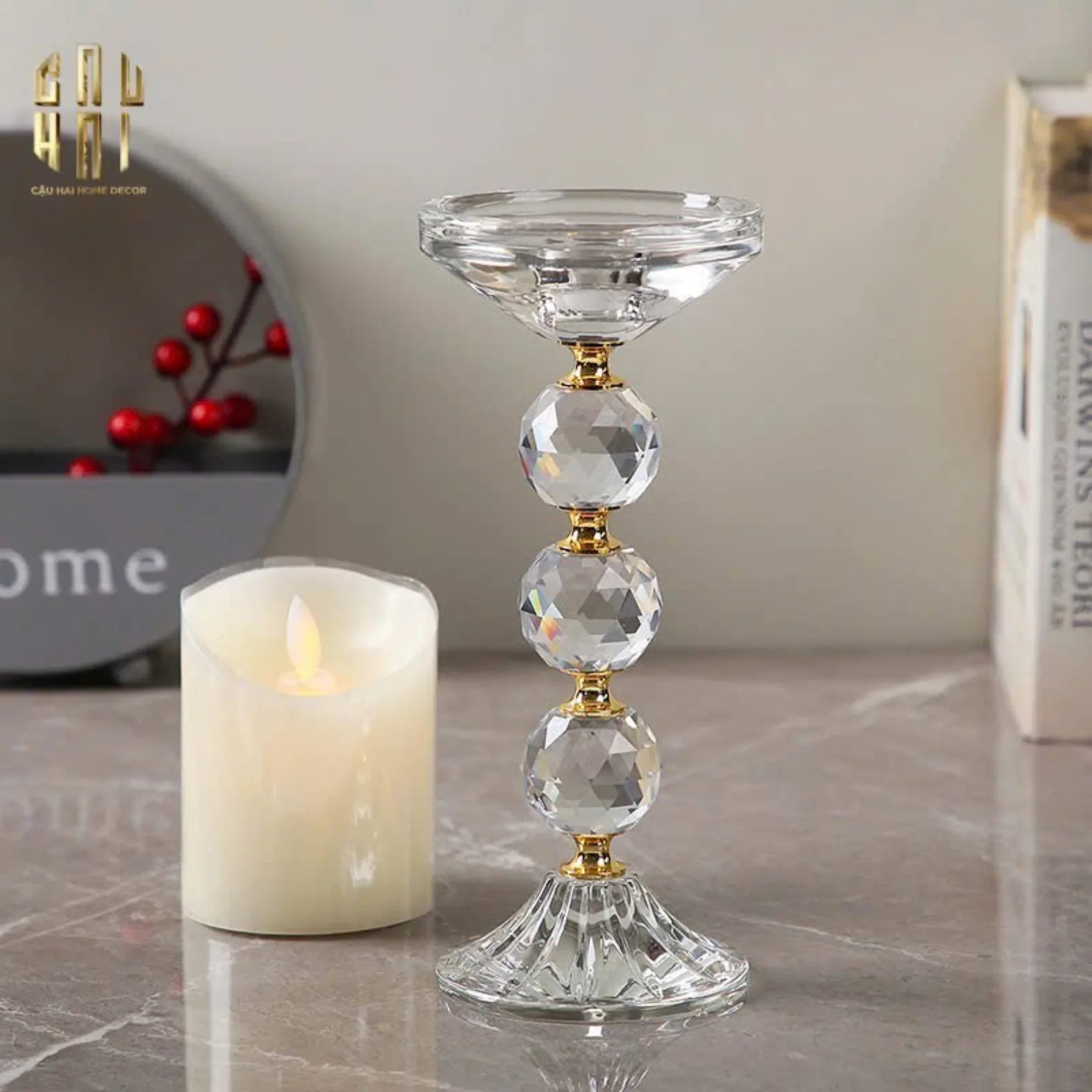 Set 3 Đế Nến Crystal Crown Triptyque Candle Holders-CẬU HAI HOME DECOR