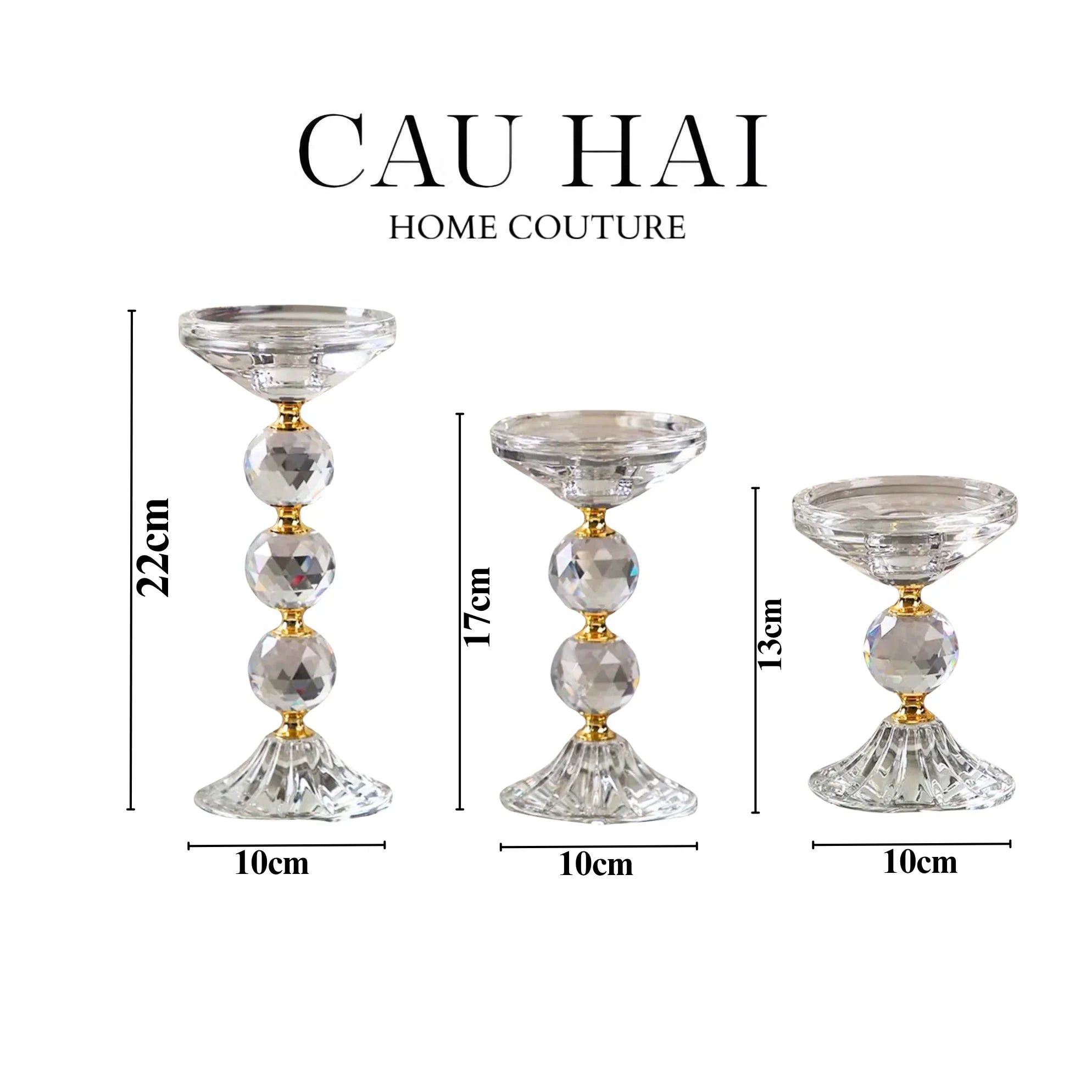 Set 3 Đế Nến Crystal Crown Triptyque Candle Holders-CẬU HAI HOME DECOR