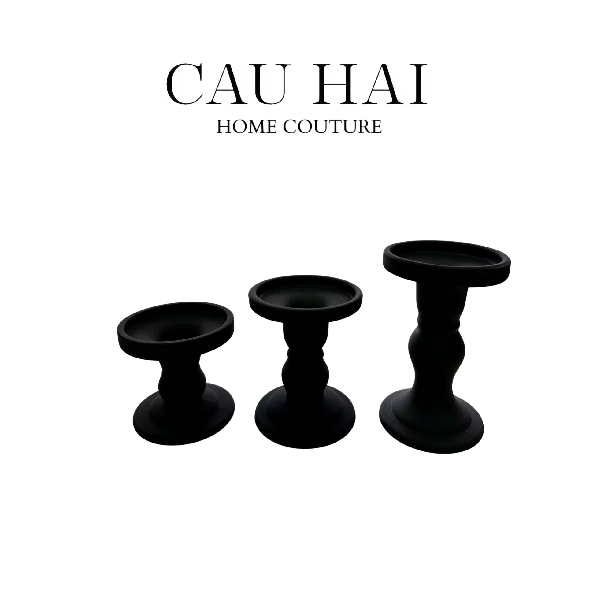 Set 3 Đế Nến Thuỷ Tinh Đen Lacquered Crystal-ĐẾ NẾN-CẬU HAI HOME DECOR