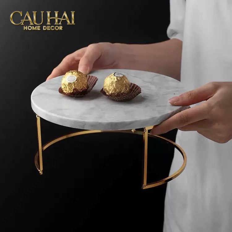Set 3 Khay Tròn Đá Marble Đế Bánh Arthur Prime Metropolitan Decorative Trays & Cake Stand D17.5 D20 D25-Khay Kệ Tầng-CẬU HAI HOME DECOR-CẬU HAI HOME DECOR