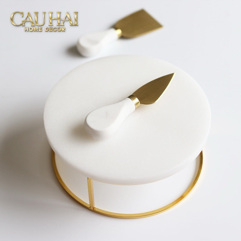 Set 3 Khay Tròn Đá Marble Đế Bánh Arthur Prime Metropolitan Decorative Trays & Cake Stand D17.5 D20 D25-Khay Kệ Tầng-CẬU HAI HOME DECOR-CẬU HAI HOME DECOR
