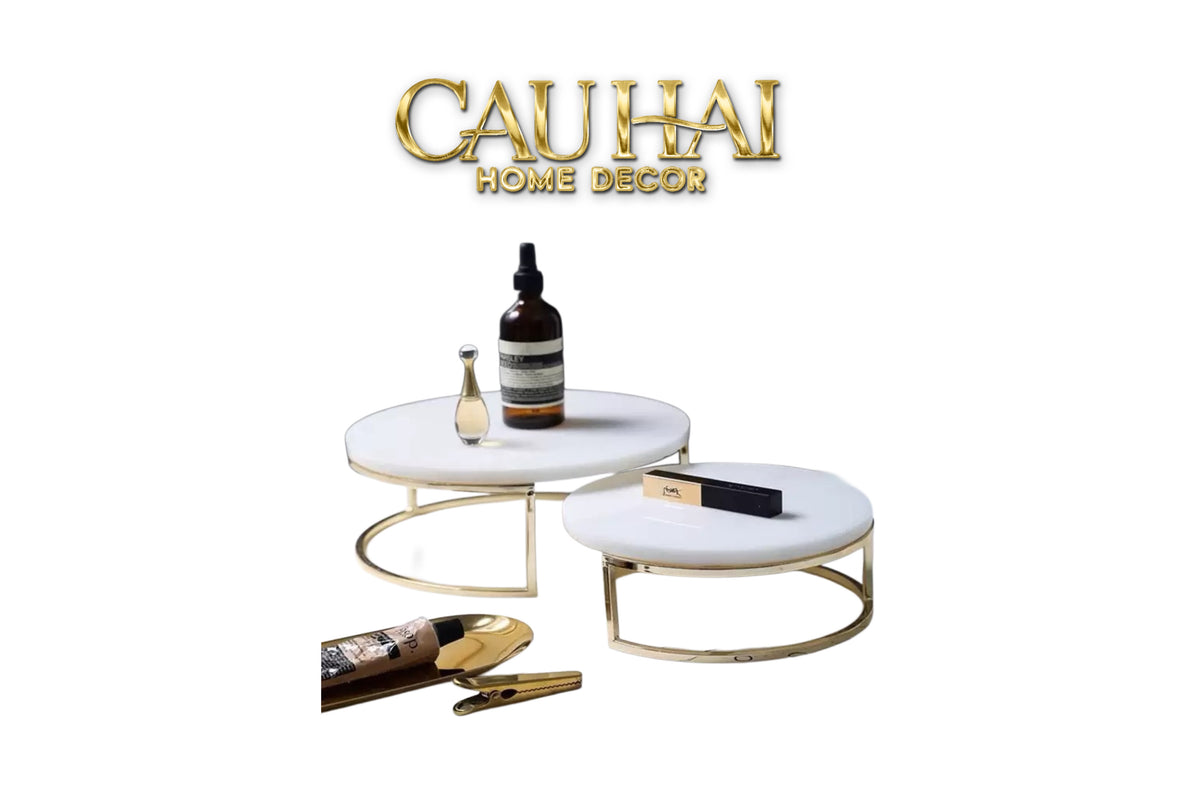 Set 3 Khay Tròn Đá Marble Đế Bánh Arthur Prime Metropolitan Decorative Trays & Cake Stand D17.5 D20 D25-Khay Kệ Tầng-CẬU HAI HOME DECOR-CẬU HAI HOME DECOR