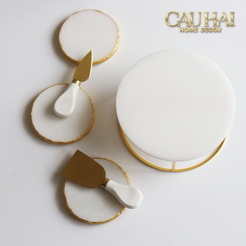 Set 3 Khay Tròn Đá Marble Đế Bánh Arthur Prime Metropolitan Decorative Trays & Cake Stand D17.5 D20 D25-Khay Kệ Tầng-CẬU HAI HOME DECOR-CẬU HAI HOME DECOR