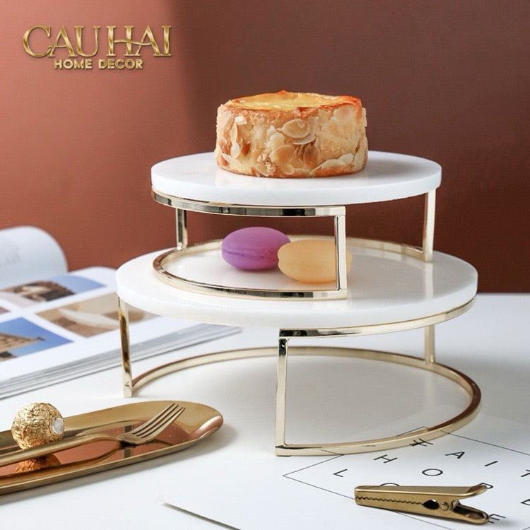 Set 3 Khay Tròn Đá Marble Đế Bánh Arthur Prime Metropolitan Decorative Trays & Cake Stand D17.5 D20 D25-CẬU HAI HOME DECOR