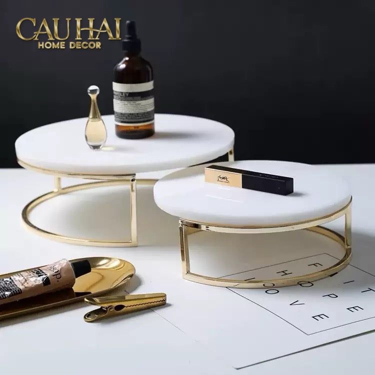 Set 3 Khay Tròn Đá Marble Đế Bánh Arthur Prime Metropolitan Decorative Trays & Cake Stand D17.5 D20 D25-Khay Kệ Tầng-CẬU HAI HOME DECOR-CẬU HAI HOME DECOR