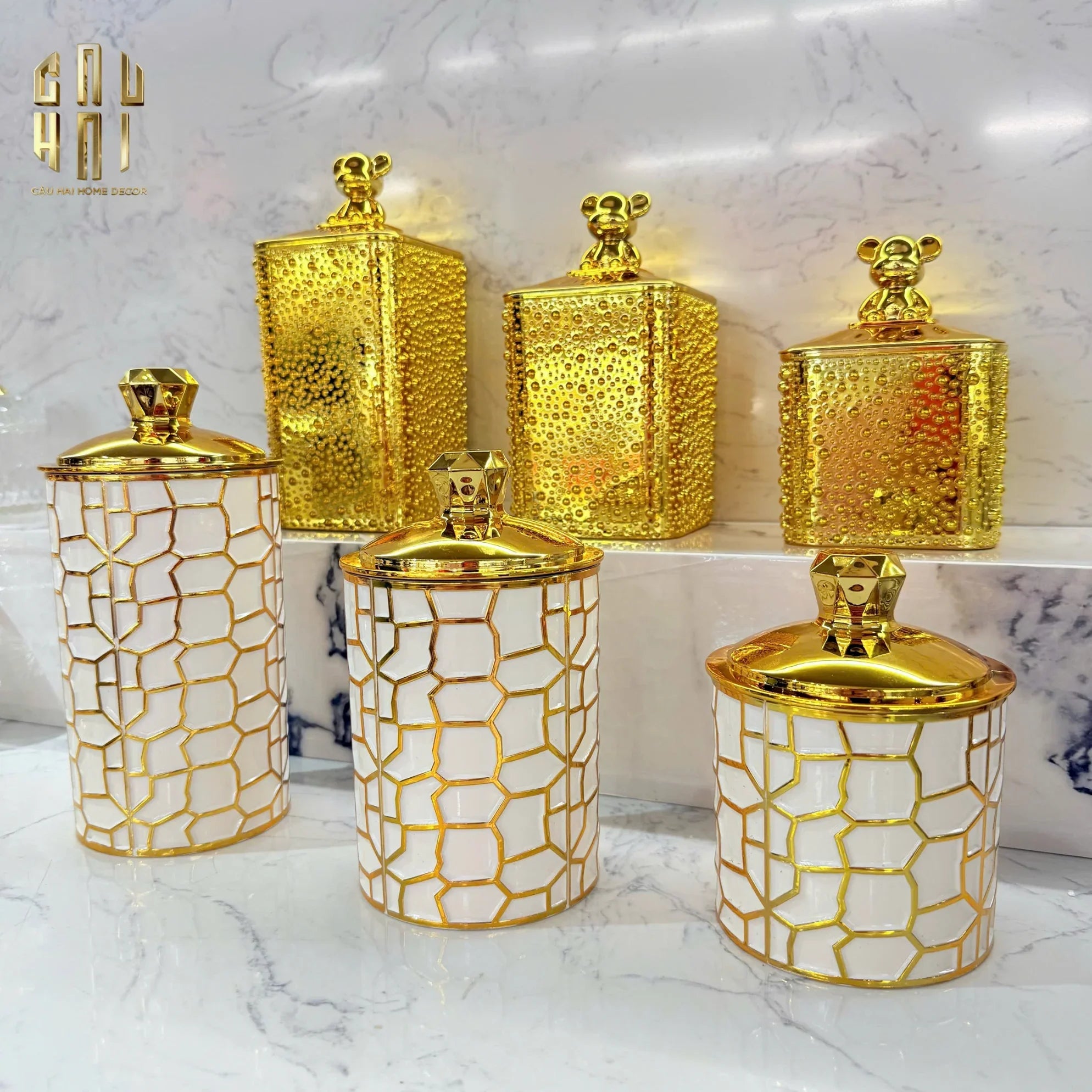 Set 3 Lọ Pantry Acry - Éclat Luxe Bear-HŨ TRANG TRÍ-CẬU HAI HOME DECOR