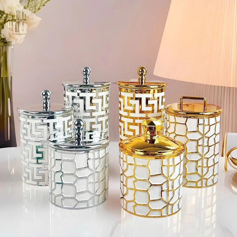 Set 3 Lọ Pantry Acry - Platinum Greek Key-HŨ TRANG TRÍ-CẬU HAI HOME DECOR