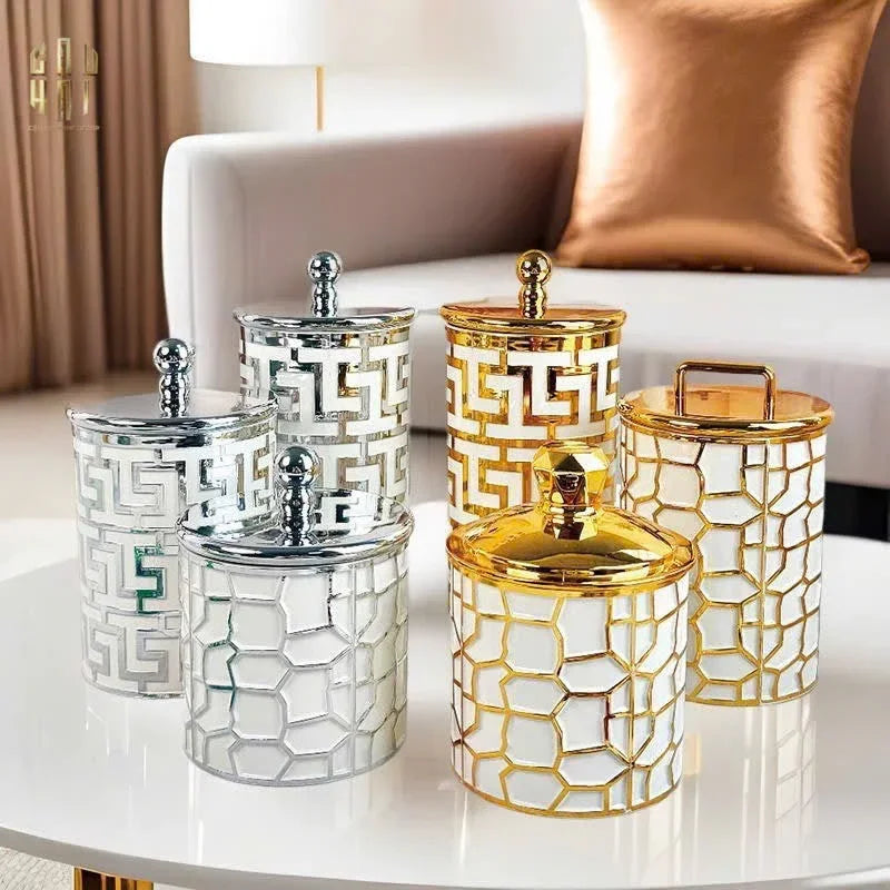 Set 3 Lọ Pantry Acry - Platinum Greek Key-HŨ TRANG TRÍ-CẬU HAI HOME DECOR