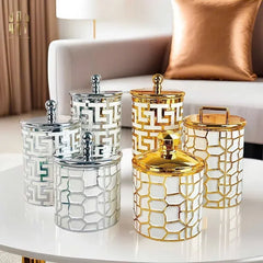 Set 3 Lọ Pantry Acry - Platinum Greek Key-HŨ TRANG TRÍ-CẬU HAI HOME DECOR