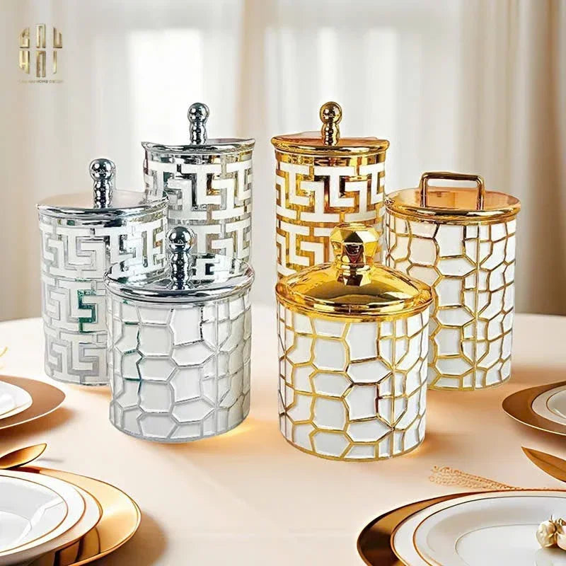 Set 3 Lọ Pantry Acry - Platinum Greek Key-HŨ TRANG TRÍ-CẬU HAI HOME DECOR