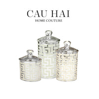 Set 3 Lọ Pantry Acry - Platinum Greek Key-HŨ TRANG TRÍ-CẬU HAI HOME DECOR