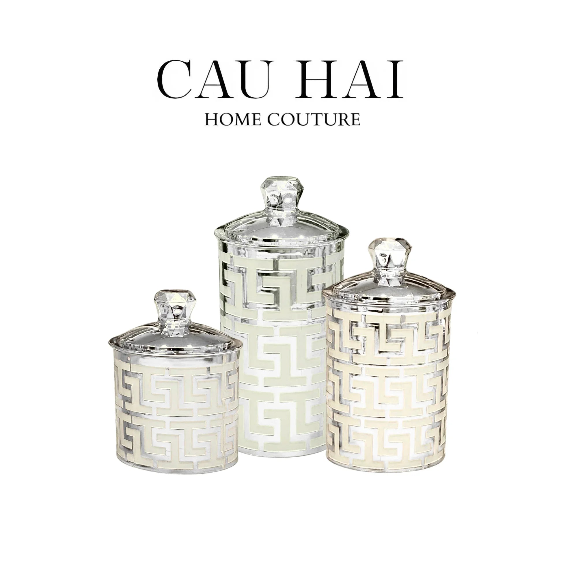 Set 3 Lọ Pantry Acry - Platinum Greek Key-HŨ TRANG TRÍ-CẬU HAI HOME DECOR