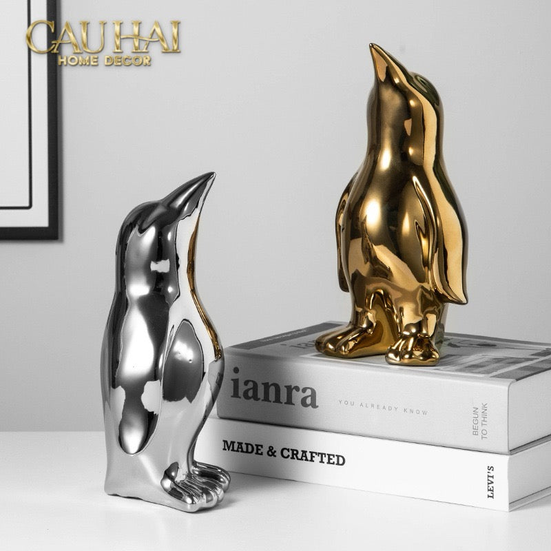 Set 3 Tượng Chim Cánh Cụt Ceramic Penguin Argenté 3pcs-TƯỢNG TRANG TRÍ-CẬU HAI HOME DECOR-CẬU HAI HOME DECOR