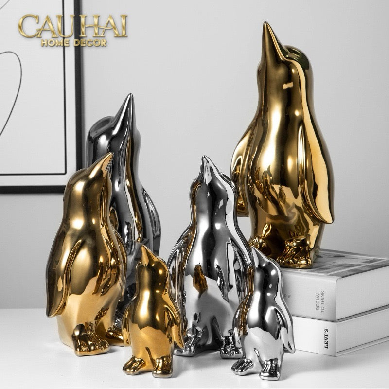 Set 3 Tượng Chim Cánh Cụt Ceramic Penguin Argenté 3pcs-TƯỢNG TRANG TRÍ-CẬU HAI HOME DECOR-CẬU HAI HOME DECOR