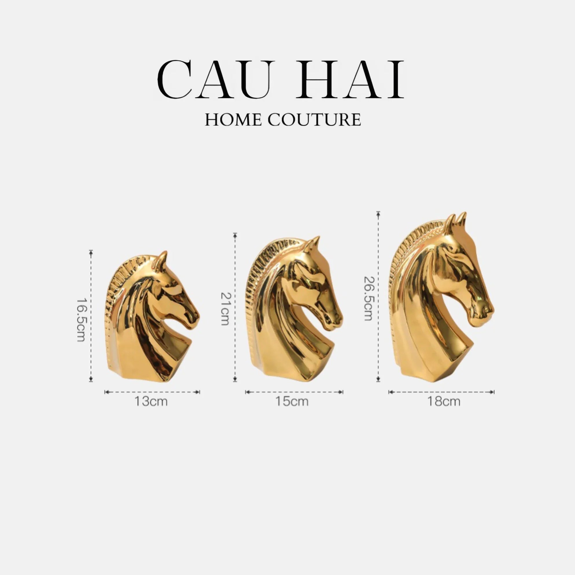 Set 3 Tượng Ngựa Gốm Sứ Mạ Vàng L'Atélier Gilded Chevaux-CẬU HAI HOME DECOR