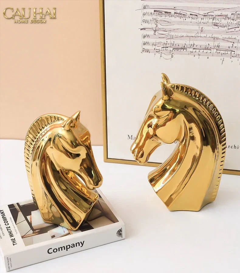 Set 3 Tượng Ngựa Gốm Sứ Mạ Vàng L'Atélier Gilded Chevaux-CẬU HAI HOME DECOR