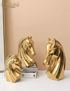 Set 3 Tượng Ngựa Gốm Sứ Mạ Vàng L'Atélier Gilded Chevaux-CẬU HAI HOME DECOR